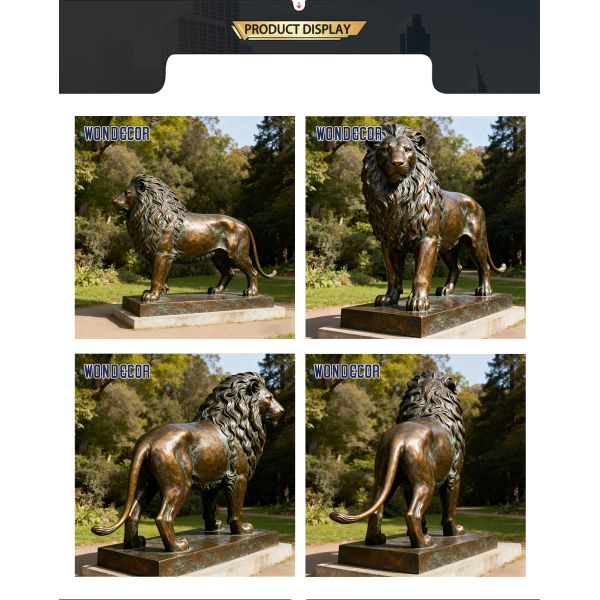 Life-Size Lion Bronze Sculpture - Modern Metal Animal Decoration for Outdoor Squares