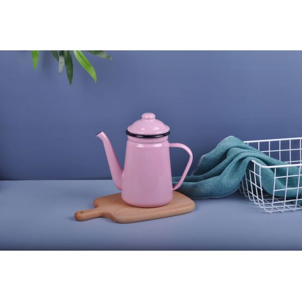 Customized Color Enamelled Metal Steel Long Mouth Tea Coffee Serving Pot 0.9L 1.2L 1.5L 2.1L for Parties Indoor Outdoor