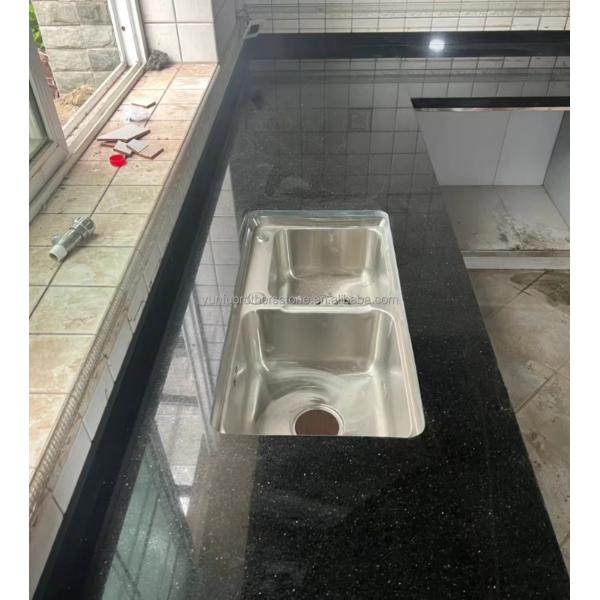 Hotel Kitchen Countertop and Stairs Cut-To-Size Indian Black Star Galaxy Granite Slabs