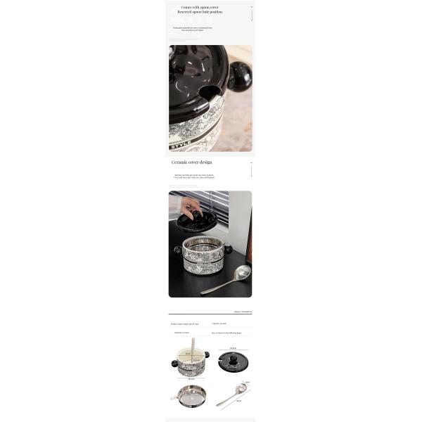 Stainless Steel Strainer Nordic Style Ceramic Bowl for 1000ml Lard-Filled Kitchenware