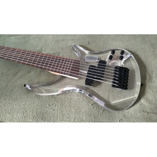 7 Strings Bass Guitar Limited Edition Clear Acrylic Body Rosewood fingerboard inlay Blue LED lamp Electric Bass Guitar