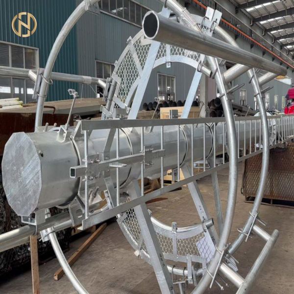 30-60m Hot Dip Galvanized Slip-joint Telecom Monopole Tower with Ladder, Platform and Lightning Rod for 5G Base Station
