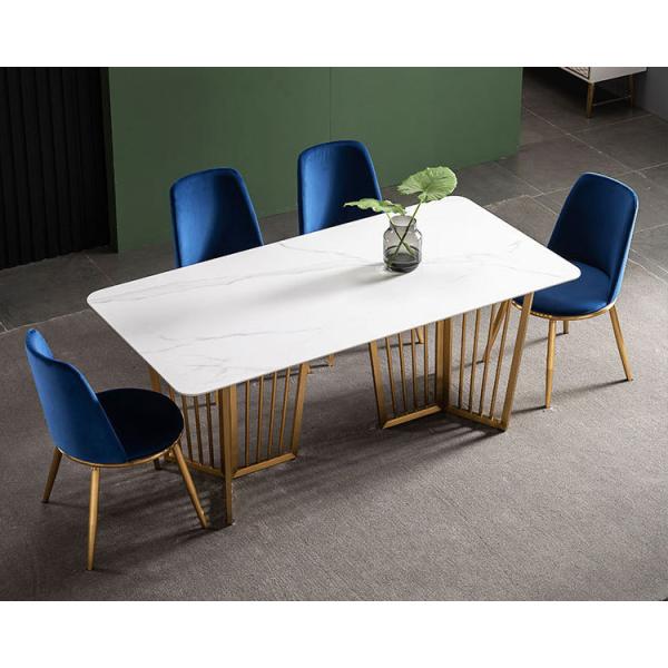 Marble Effect Luxury Dining Table And Chairs White With Stainless Steel Leg UK-KD006