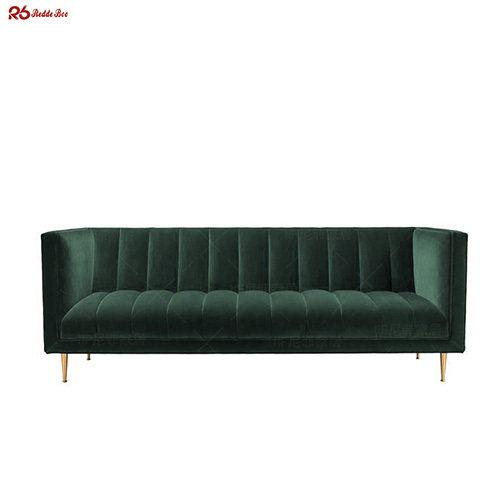 Modern Antistatic Velvet Vertical Channel Tufted Sofa Sets For Reception Room