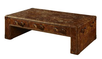 Office Vintage Style Side Coffee Table Full Genuine Leather 1.5M Length 0.595CBM Volume
