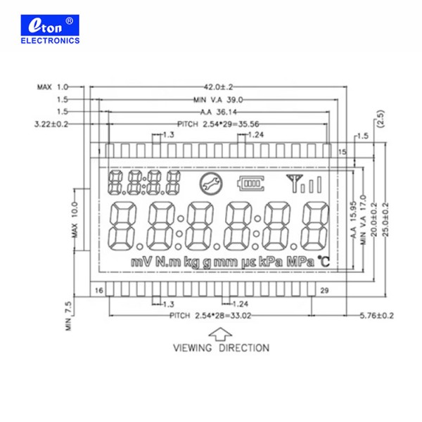 High Quality TN Type Blue / Yellow Numeric LCD Segment Displays Multi-Purpose Durable Goods