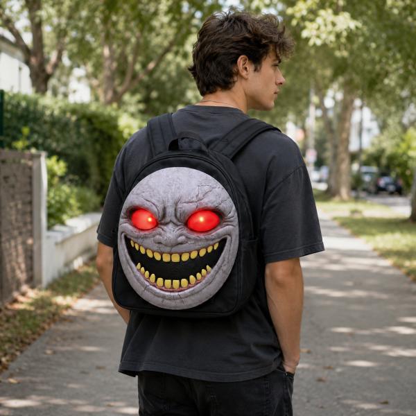 Horror Ghost Face Backpack with Detachable Latex Panel, LED Glowing Eyes, Adjustable Straps for Halloween Party Cosplay Travel