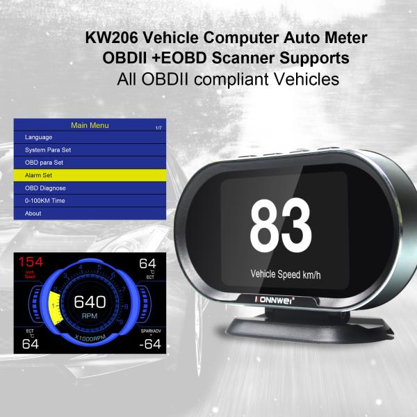 FCC ROHS Konnwei KW206 OBD2 HUD Heads Up Display with 3.5inch TFT