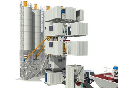 3.8m Discharge Height Concrete Mixing Plant 145KW Power With 4 Aggregate Bin