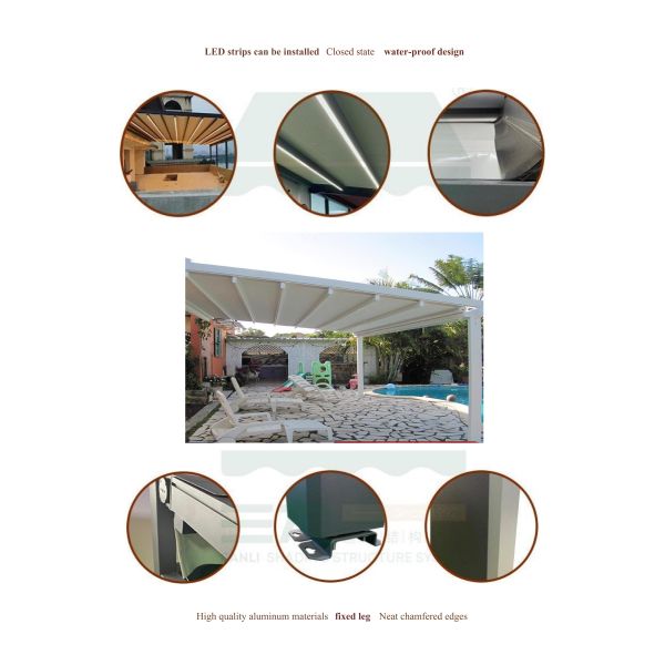 Waterproof Retractable Awning with Aluminum Frame Polyester Sail-Outdoor Patio Canopy 6m Projection Customizable Dimensions