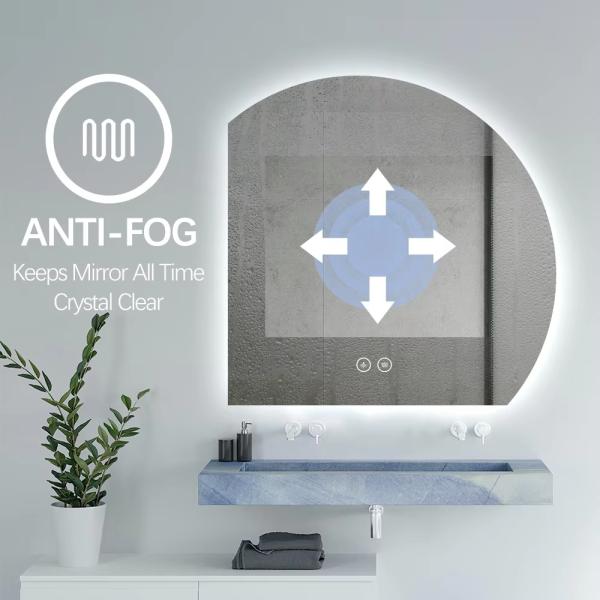Smart Half Moon Bathroom Wall Mirror , LED Illuminated Semi Circle Bathroom Mirror