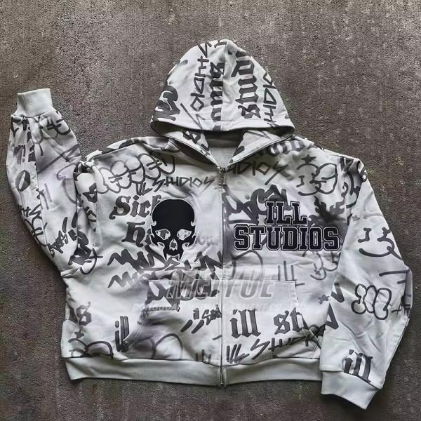 Custom Drop Shoulder Embroidery logo Hoodie Zip up Dtg Print Hidden Zipper French Terry Hoodie Oversized Loose Fit Hoodies Men