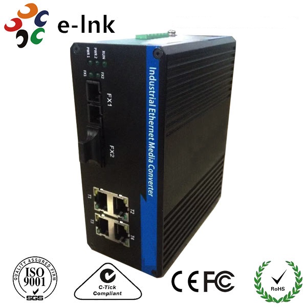 Trilho/parede do ruído que monta o conversor industrial dos meios dos ethernet 4G + 2 interruptor do SC Gigabit Ethernet