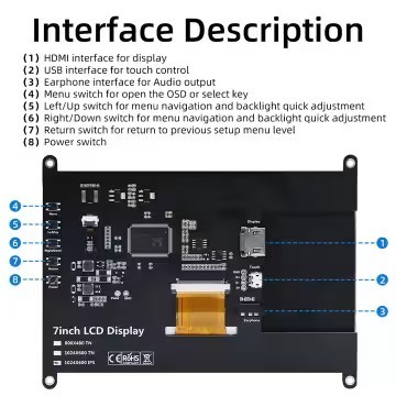 1024x600 HDMI LCD Display 7 Inch Capacitive Touch Screen With 5 Point Capacitive Touch Screen