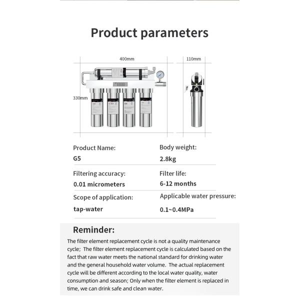 Ultrafiltration en acier inoxydable UF Filtres d'eau du robinet de consommation ménagère 5 étapes