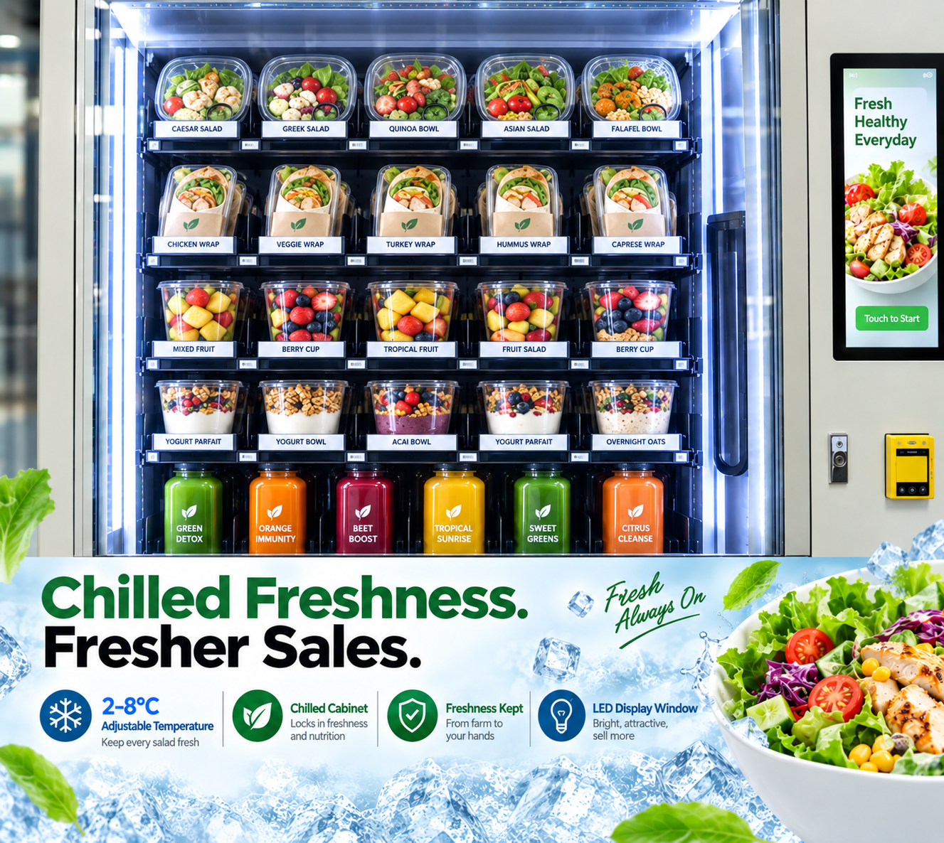 Winnsen Automatic Salad Vending Machine with Transparent Glass Display LED Shelves