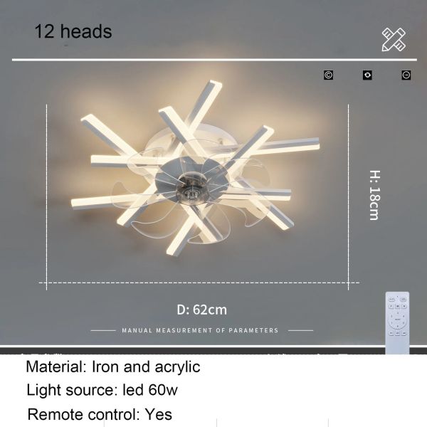 Bedroom Remote Control Reversible Blades Fans Led Invisible branch Ceiling Fan Lamp (WH-CLL-79)