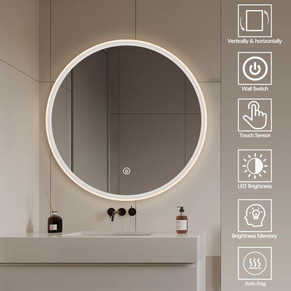 Waterproof IP44 Round Hotel Mirrors LED Anti Fog Bathroom Mirror