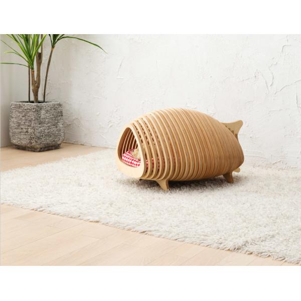 Wood Fishbone Round Cat House Cute Puppy Beds For Balcony Living Room