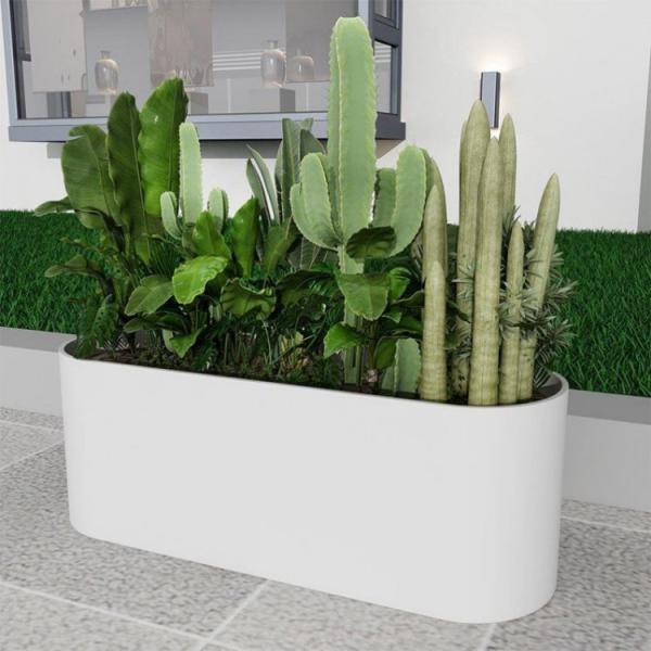 White Matt Galvanized Steel Flower Pot Arc Shaped Rectangular Plant Pots