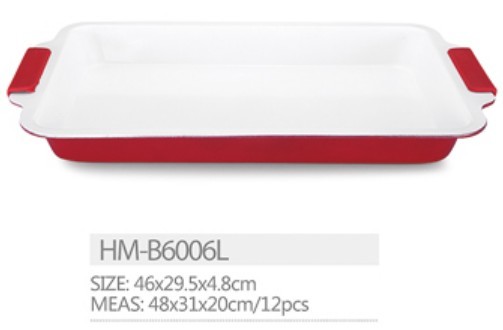 Hot sell Non stick baking ware rectangle pan cake mold ceramic coating pan with silicone handle