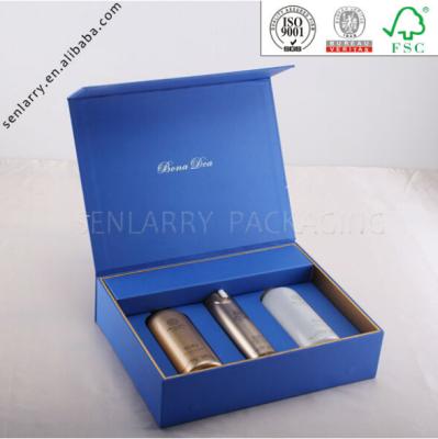 Promotional rigid cosmetic paper box with magnetic closure and tray certificated by ISO