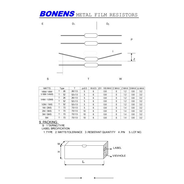 1/4W 5k-500k 1% Tolerance Metal Film Resistor Through Hole Mounting Fixed Resistor