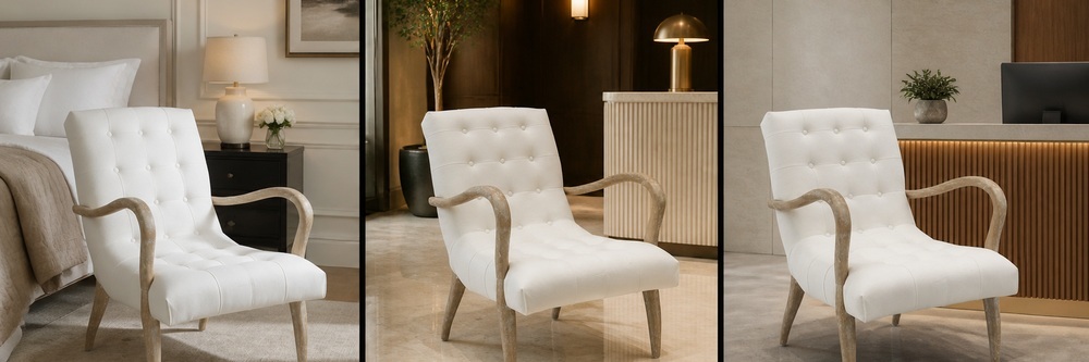 Transitional Tufted Upholstered Wood Armchair  LGW-405