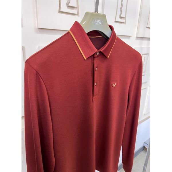 Luxury Men Long Sleeve Polo Shirts with Contrast Collar Classic Design Embroidered Logo, Multiple Colors for Business & Casual
