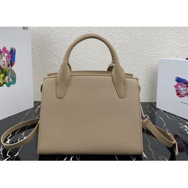 Apricot Adjustable Crossbody Saffiano Leather Handbag Square Shape