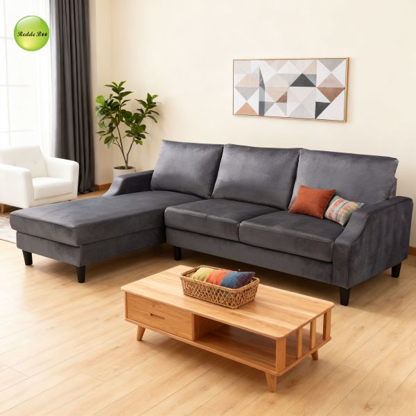 Modular L Shaped Sectional Sofa Fluffy Couches Charcoal Grey Textured Fabric
