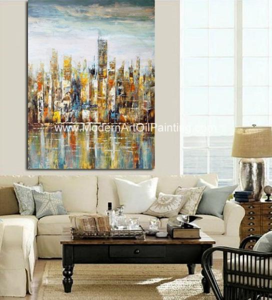 Pinturas a óleo contemporâneas, lona moderna profissional Paintingon da parede da arquitetura da cidade
