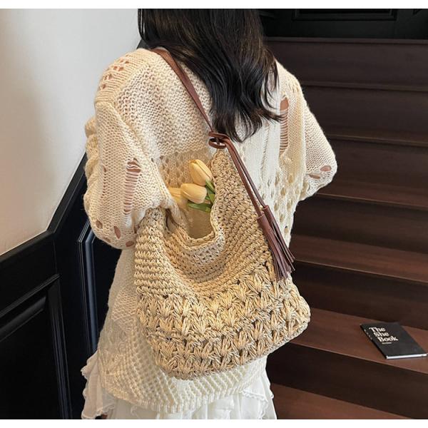 Crochet Tote Bags Summer Beach Bag For Women Vacation Mesh Knit Bag Hippie Bag Woven Knitted Shopping Bag Small Yarn Crochet Storage Bag
