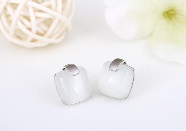 S925 sterling silver earrings sterling silver earrings Korea Korean large square opal