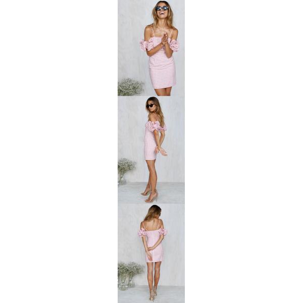 Одежда 2018 новая прибытий раздражанная лето платьев женщин холстинки пинка рукава