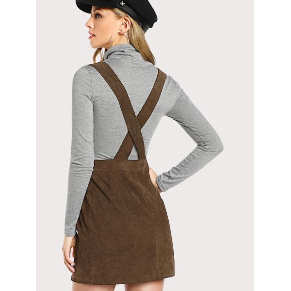 Autumn Design Crisscross Buttoned Plunge Pinafore Corduroy Dress