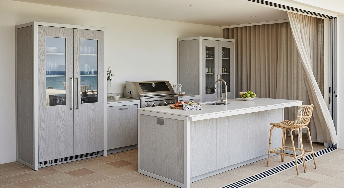 Whitewashed Ash Outdoor Kitchen Cabinet in 304 Stainless Steel