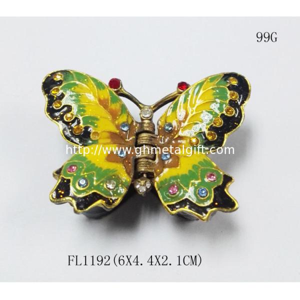 Butterfly Design Colored gold Metal Jewelry Box
