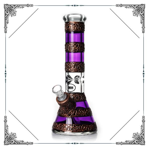 9mm Thick Borosilicate Glass Water Smoking Pipe With Copper Art Bongs Mix Color