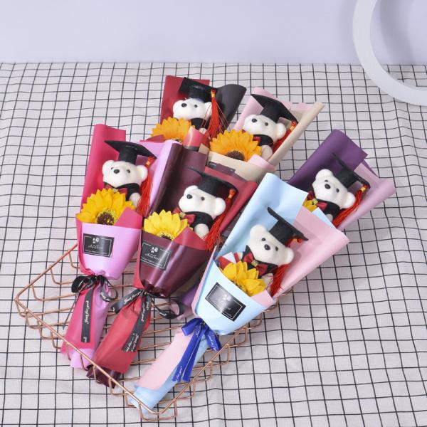 Bear Graduation Bouquet Doctor Bear Doll Male and Female Cartoon Doll Bouquet School Activity Gift 15x35cm Multiple Color