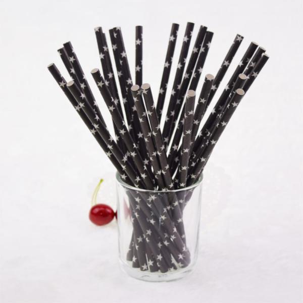 Individual Paper Wrapped Black and White Drinking Straws with Personalized Pattern