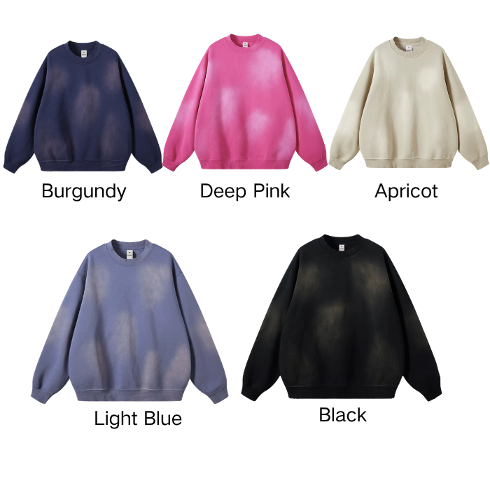 Loose Fleece Lined Hoodie Permanganate Washed Crew Neck Streetwear 351GSM - 400GSM