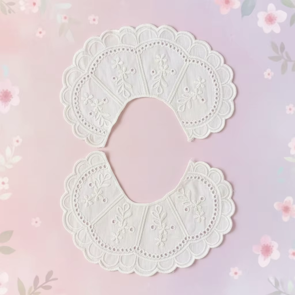 Cotton Embroidery Detachable Peter Pan Collar Vintage Floral Eyelet Lace Fake Collar For Women Dress Blouse Decor