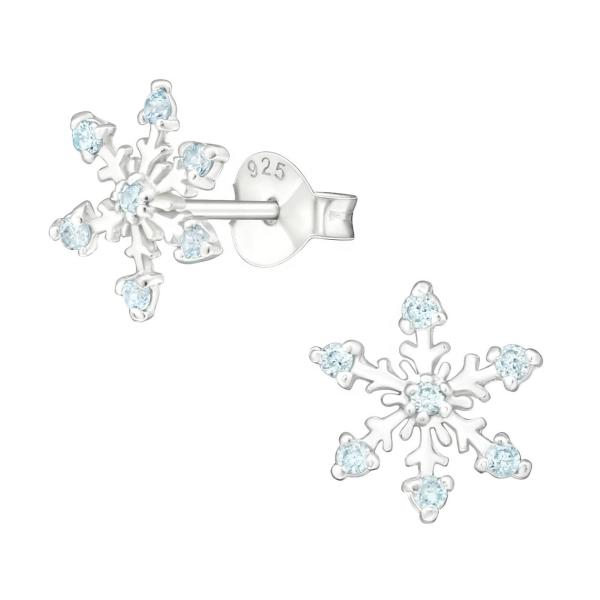 925 Sterling Silver Rhodium Plated CZ Snowflake Stud Earrings 2g