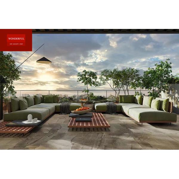 Power Coated Frame Modern Outdoor Rattan Rope Teak Wood Sofa Set for Garden Furniture