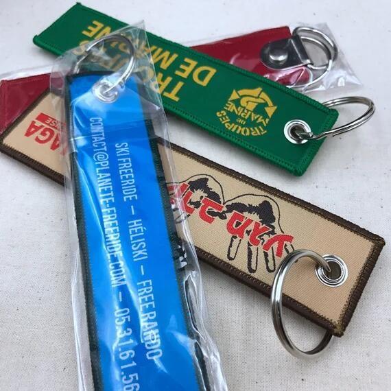 Custom Embroidered Shaped Keychains Flight Key Chain Woven Key Chain Big Ring