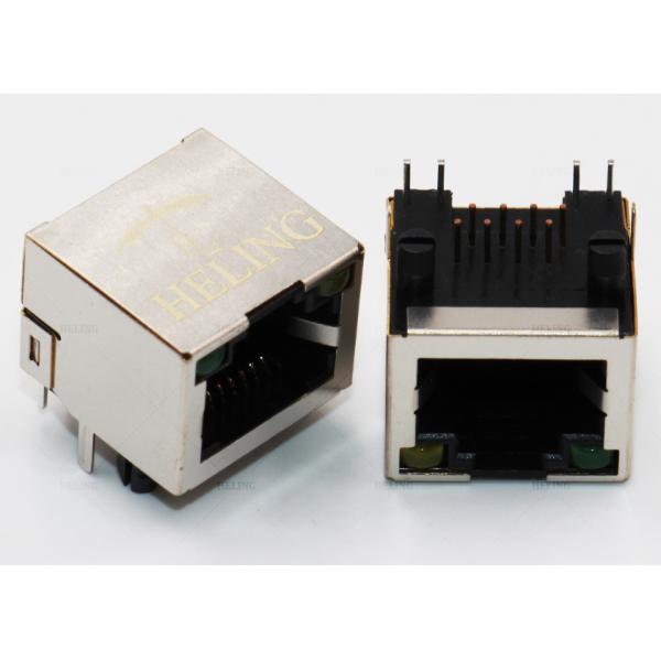 Brass Shielded Right Angle RJ45 Connector , 90 Degree Rj45 Coupler Built - In LED Lamp