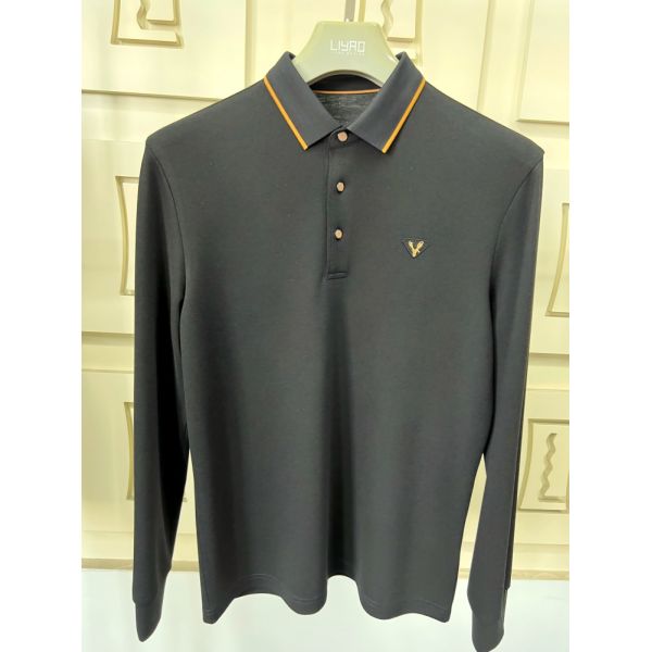 Luxury Men Long Sleeve Polo Shirts with Contrast Collar Classic Design Embroidered Logo, Multiple Colors for Business & Casual