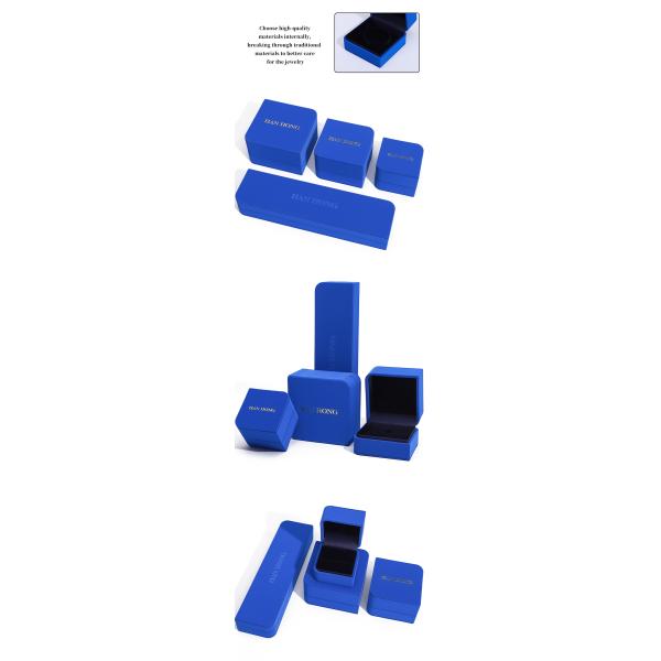 Boîte de bijoux en cuir bleu rectangulaire pour boucles d'oreilles de taille personnalisée Bracelet Collier Ring