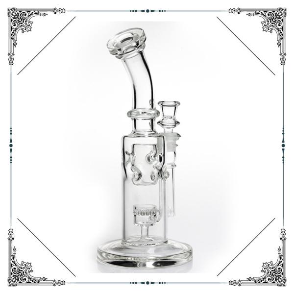 Straight Fab Glass Smoking Pipes With Honeycomb Jet Perc Bongs 14.4mm Joint Bowl